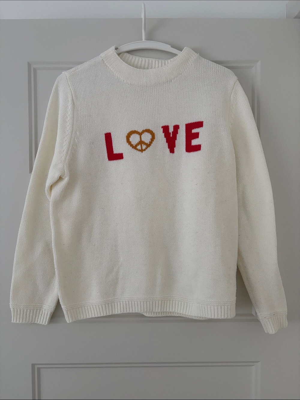 525 America Cream Knit Sweater with Red and Gold Love Design